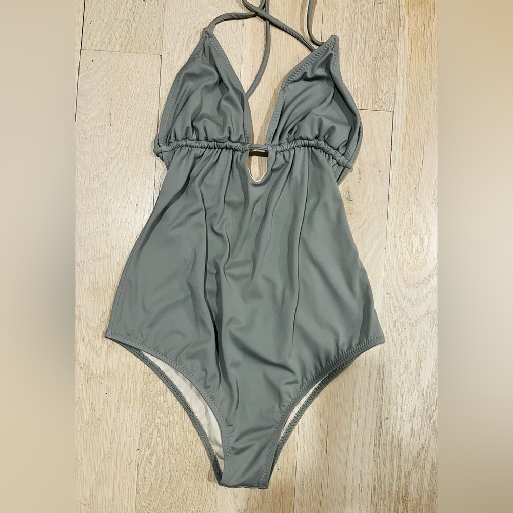 Eberjey Gray One Piece Swimsuit with Halter V-Neck